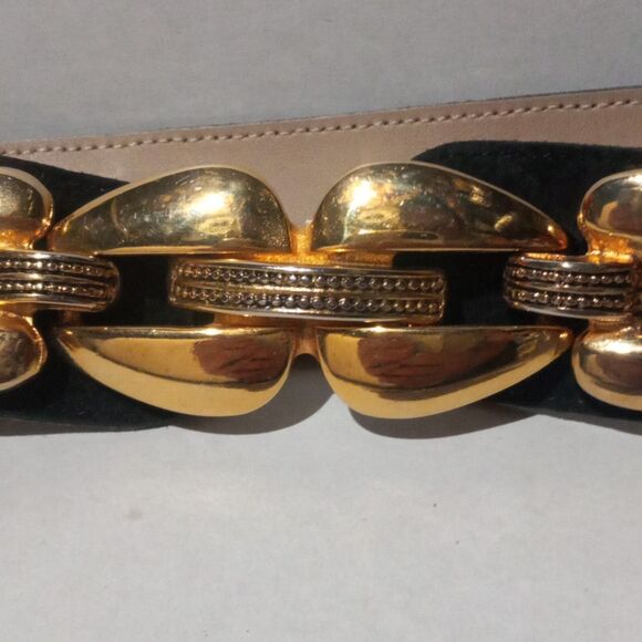Vintage Roberto Dalpra Leather Belt-Size 36-Gold Chain Buckle-Adjustable-Chic - Picture 5 of 8